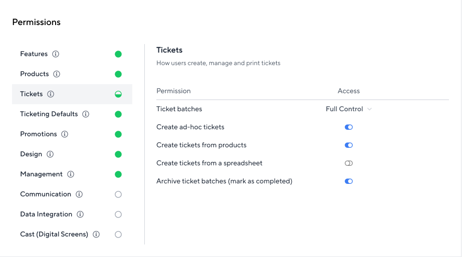 Roles-based user access control
